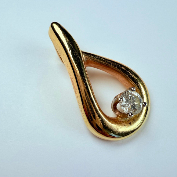 Estate 14K Solid Yellow Gold .25 CT Diamond Solitaire Vintage Pendant Necklace - Picture 3 of 7